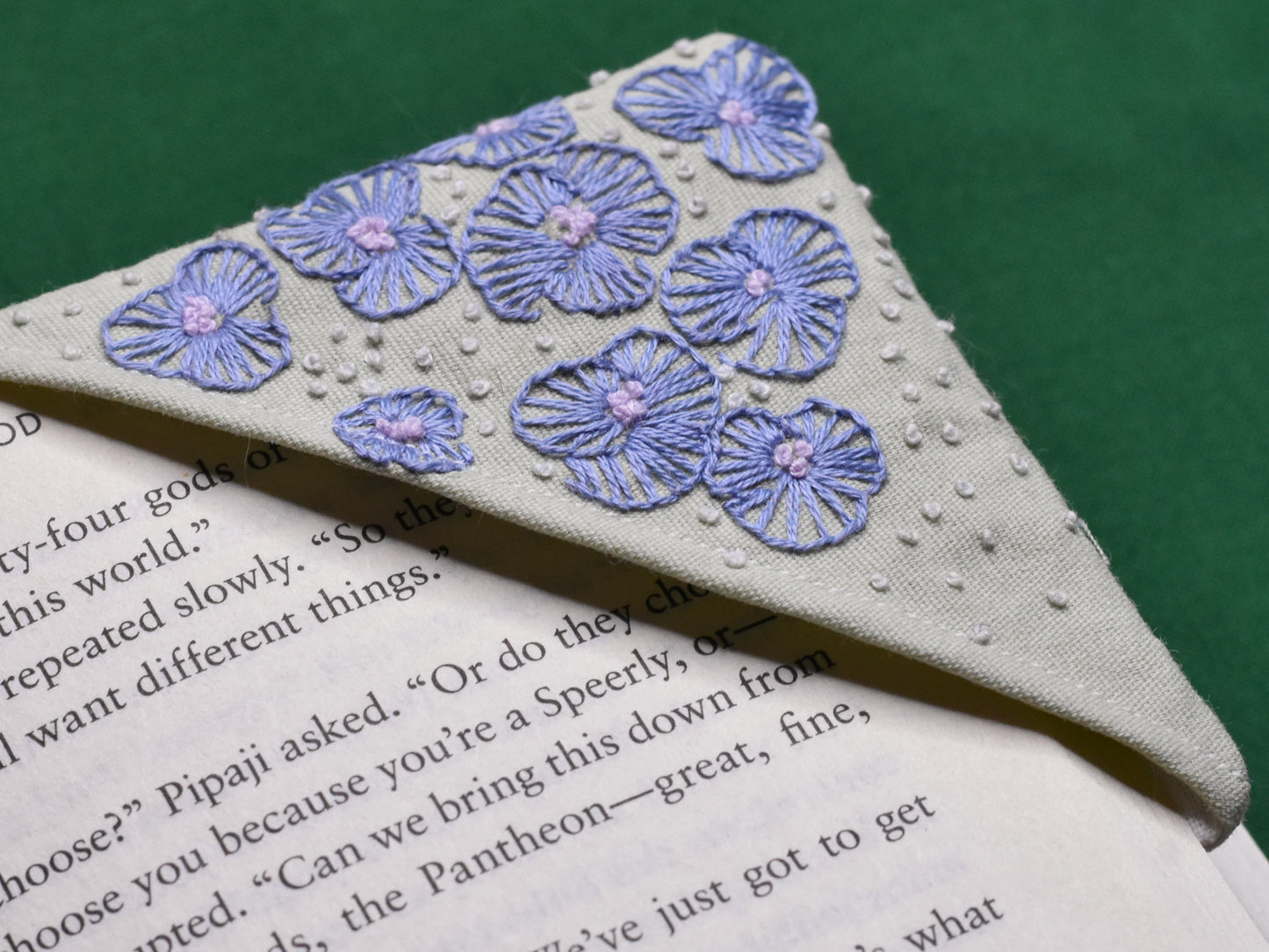 Embroidered corner bookmark